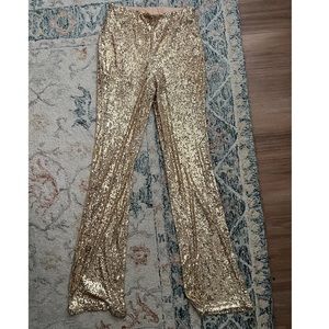 ASOS gold sequin flare pants